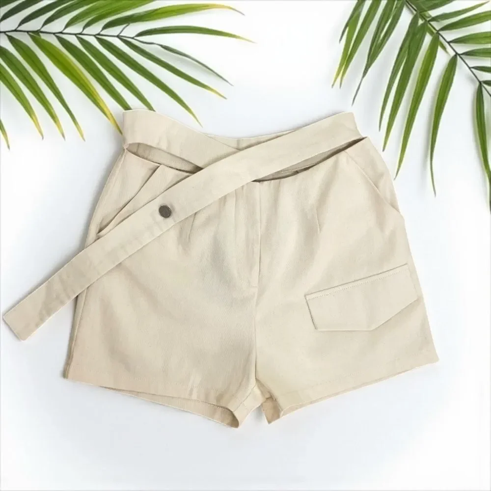 4th & Reckless NWT Melanie Deconstructed Belted Shorts in Oat Cream